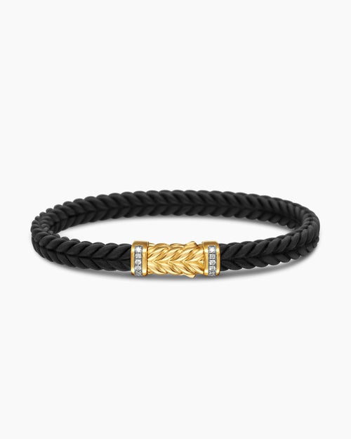 Mens Chevron Bracelet in Black Rubber with 18K Yellow Gold and Diamonds, 6mm