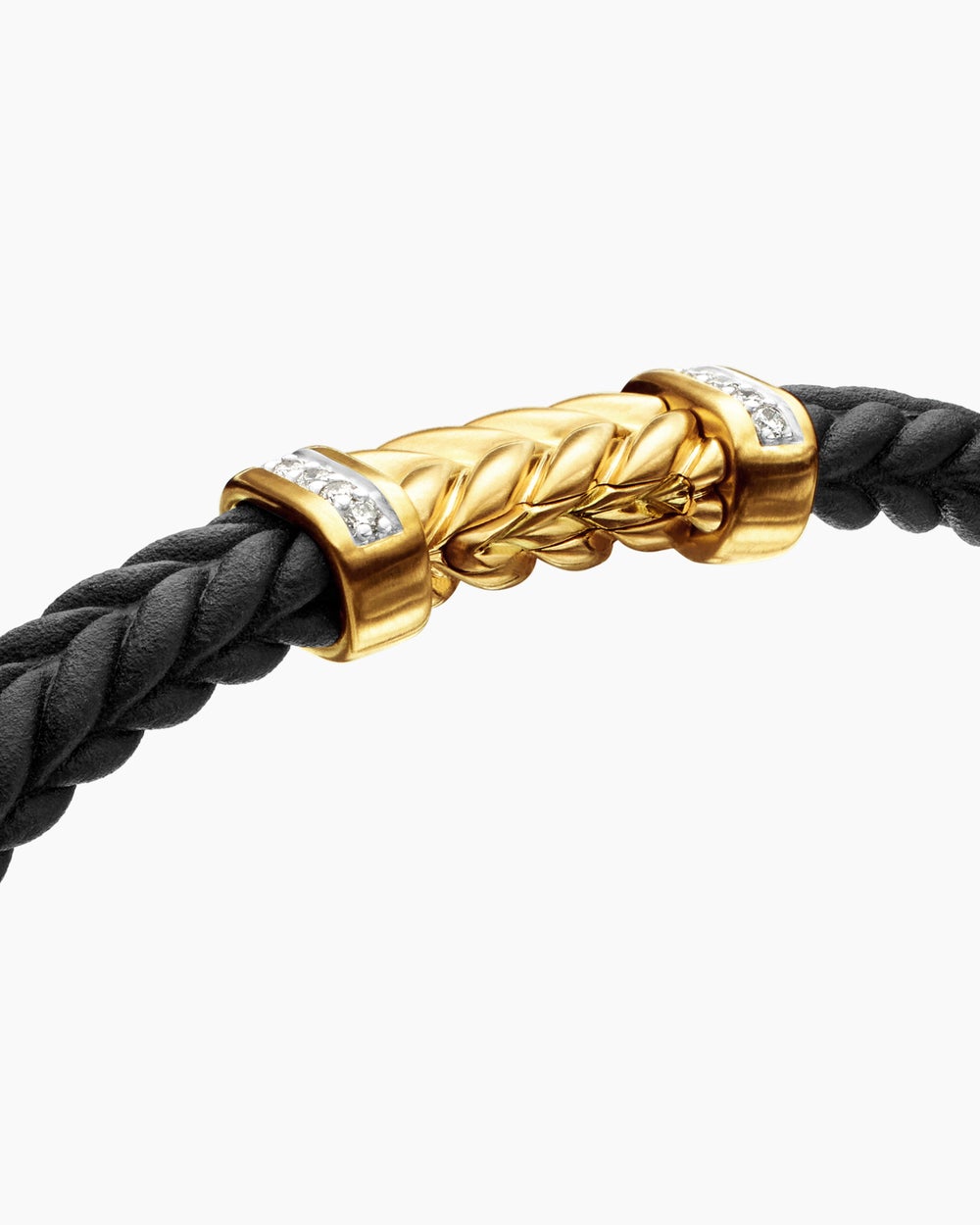 Mens Chevron Bracelet in Black Rubber with 18K Yellow Gold and Diamonds, 6mm