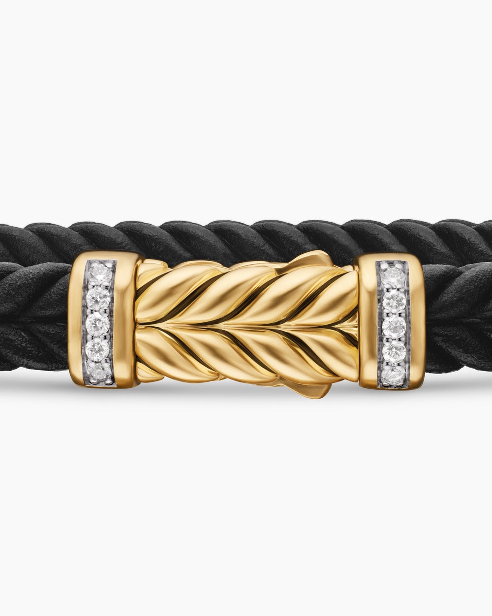 Mens Chevron Bracelet in Black Rubber with 18K Yellow Gold and Diamonds, 6mm