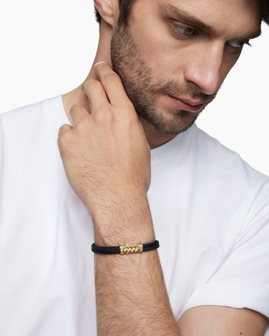 Chevron Bracelet in Black Rubber with 18K Yellow Gold and Diamonds, 6mm