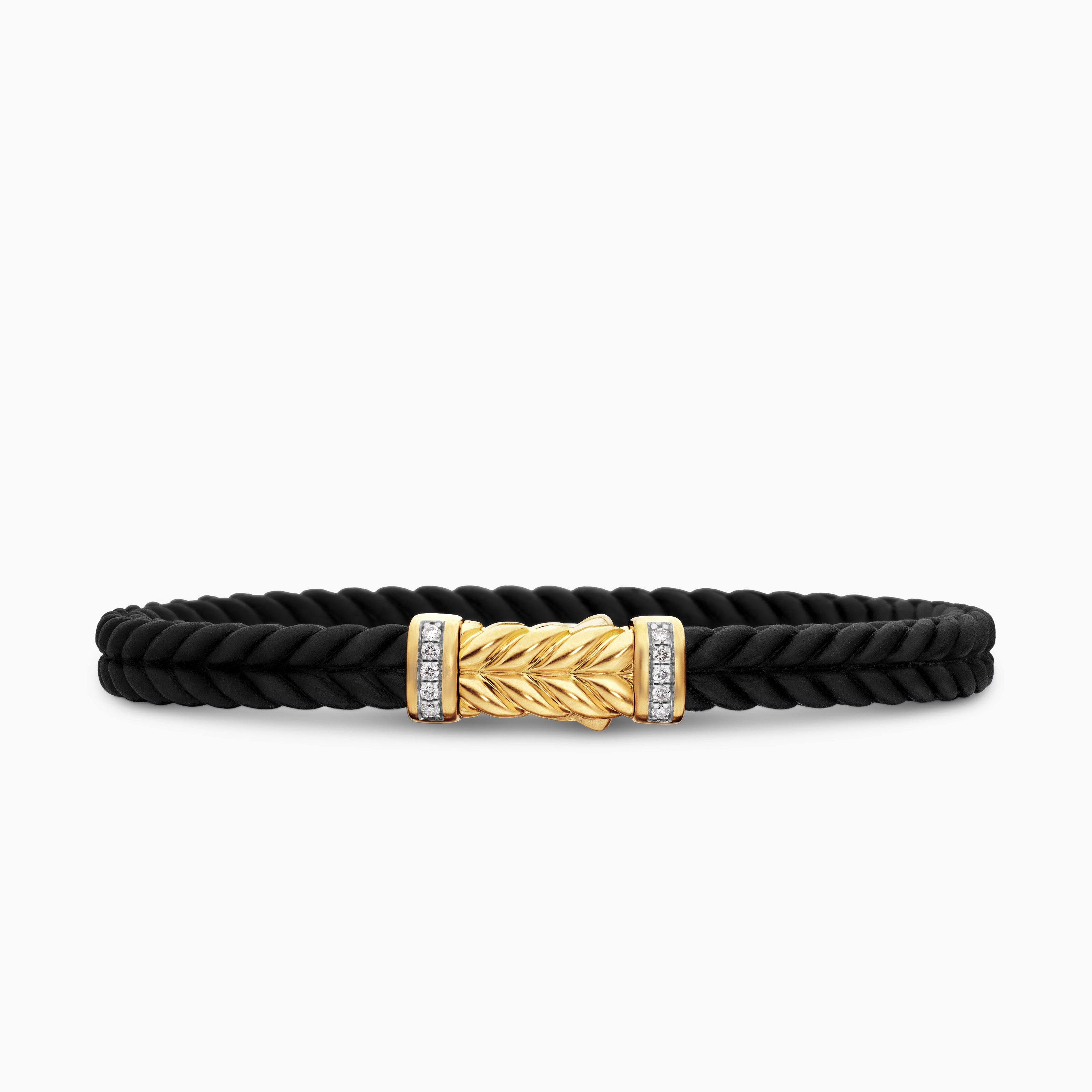 Mens Chevron Rubber Bracelet with 18K Yellow Gold, 6mm