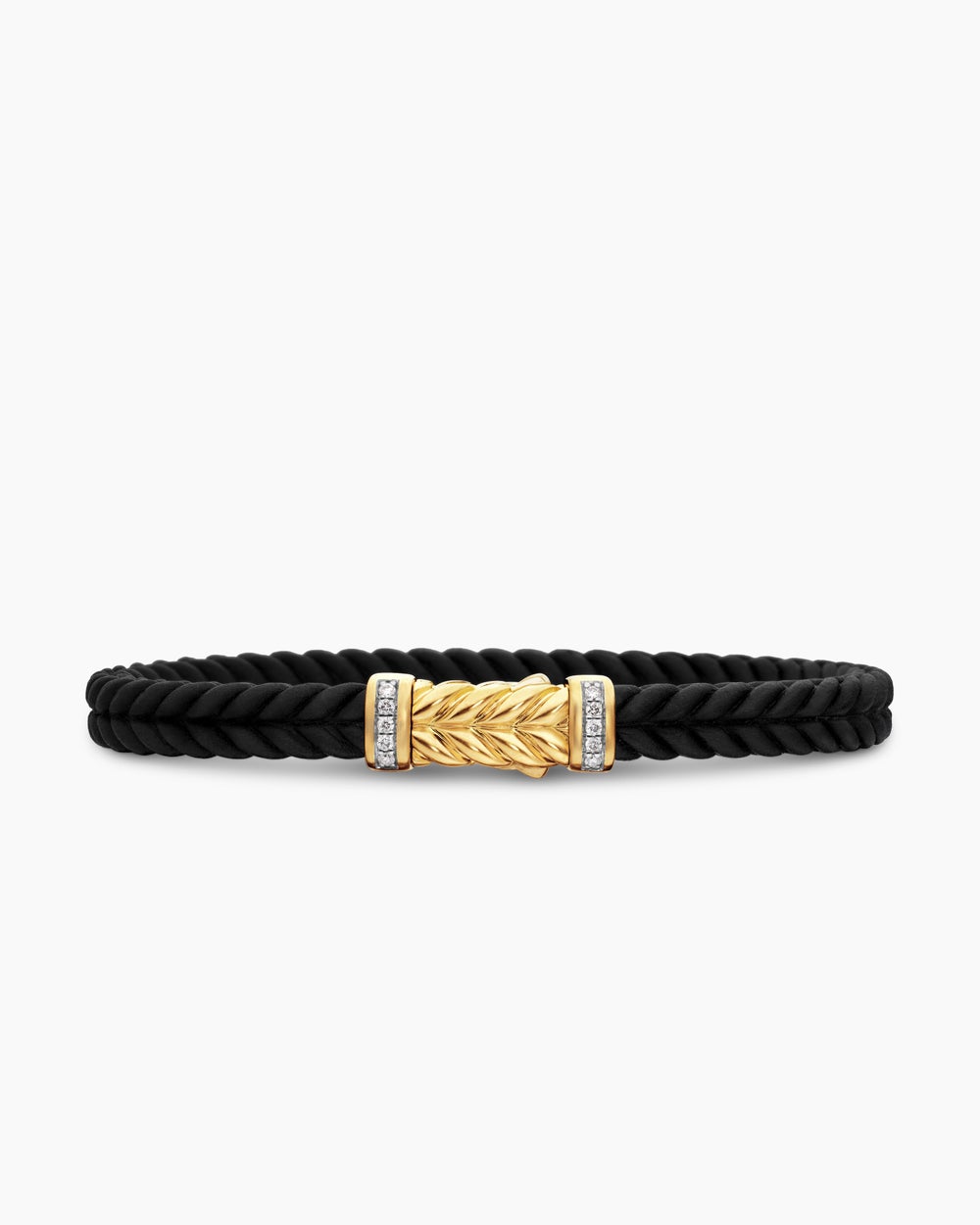 Mens Chevron Bracelet in Black Rubber with 18K Yellow Gold and Diamonds, 6mm