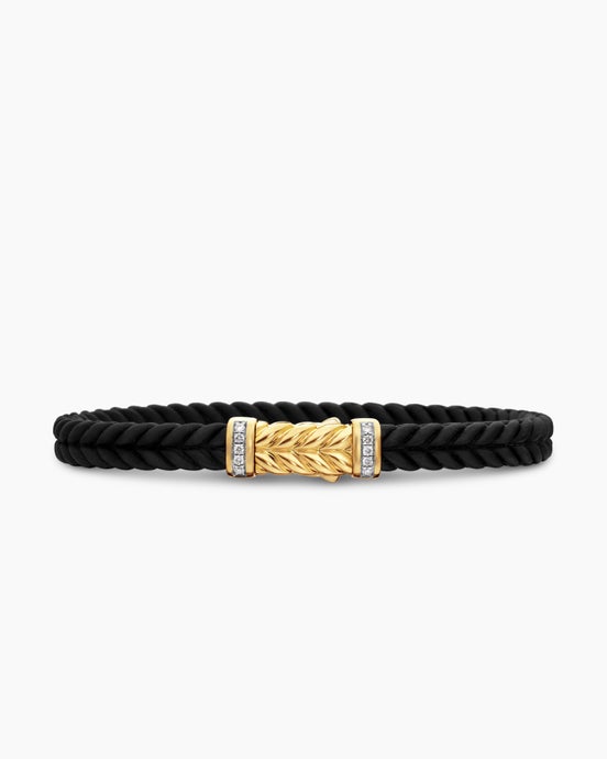 Chevron Bracelet in Black Rubber with 18K Yellow Gold and Diamonds, 6mm