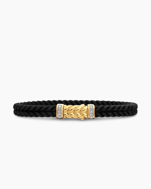 Mens Chevron Bracelet in Black Rubber with 18K Yellow Gold and Diamonds, 6mm