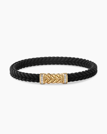 Chevron Bracelet  in Black Rubber with 18K Yellow Gold and Diamonds, 6mm