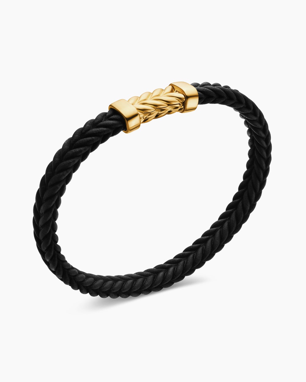Mens Chevron Bracelet in Black Rubber with 18K Yellow Gold, 6mm