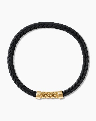 Chevron Bracelet  in Black Rubber with 18K Yellow Gold, 6mm