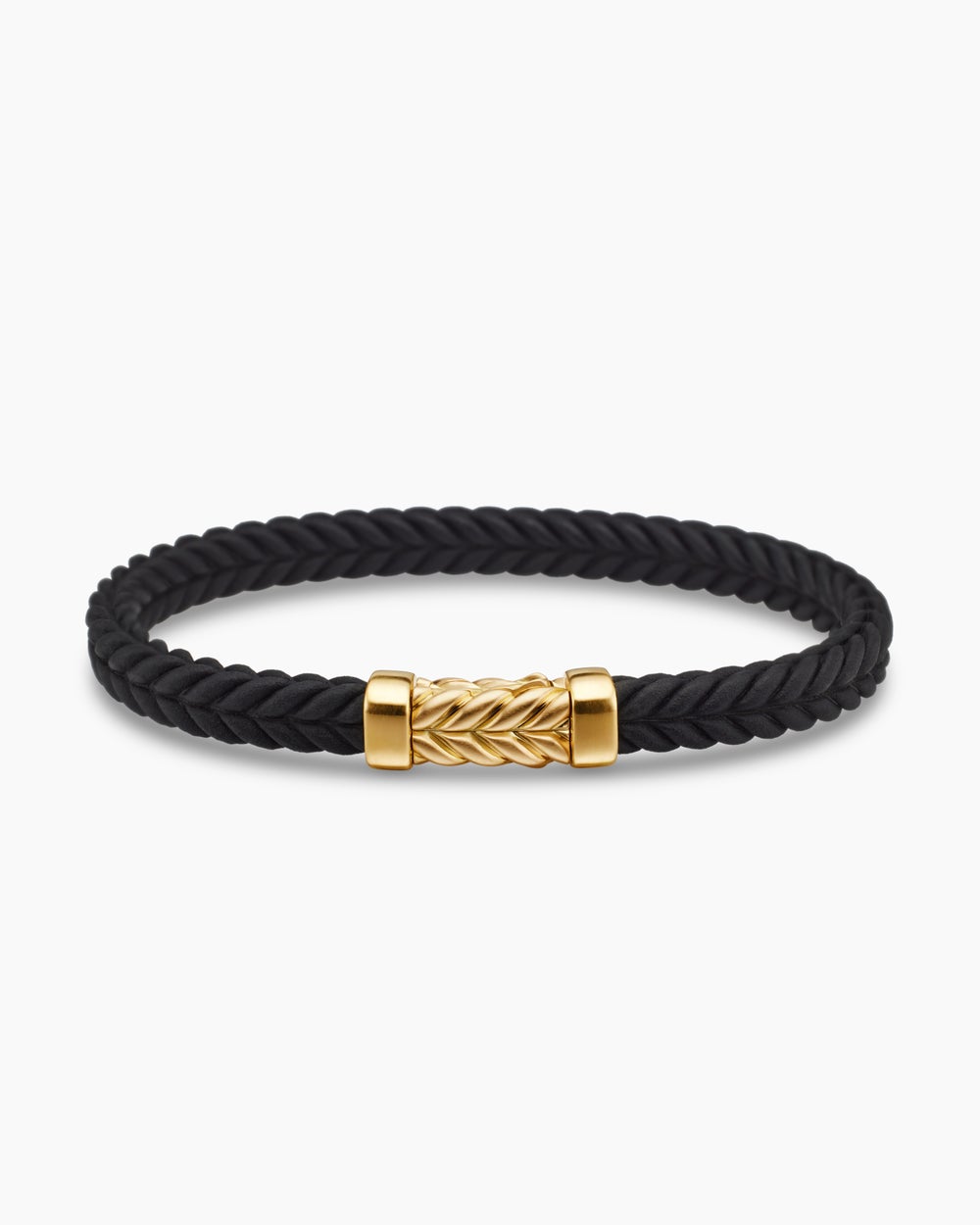 Mens Chevron Bracelet in Black Rubber with 18K Yellow Gold, 6mm