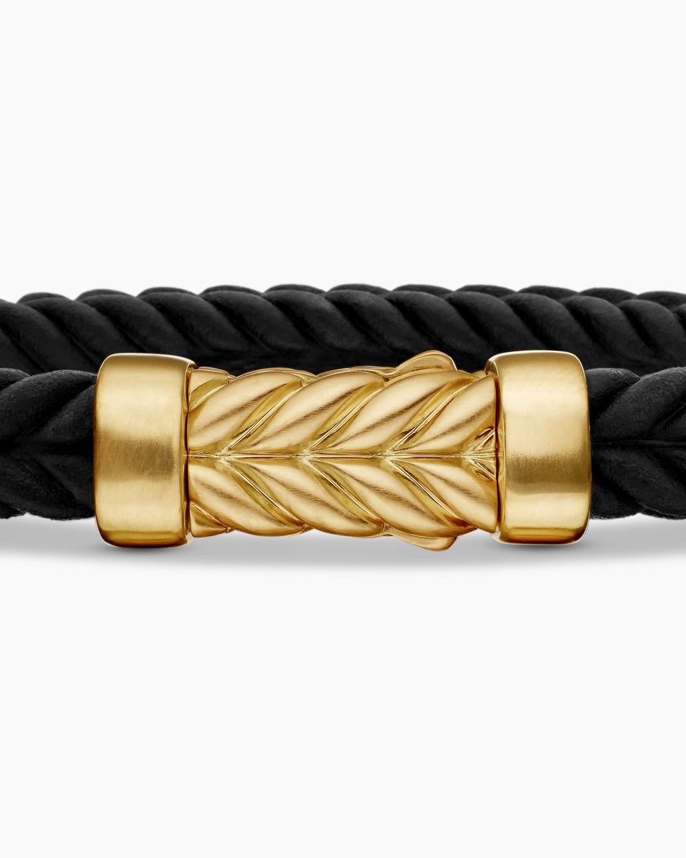 Mens Chevron Bracelet in Black Rubber with 18K Yellow Gold, 6mm