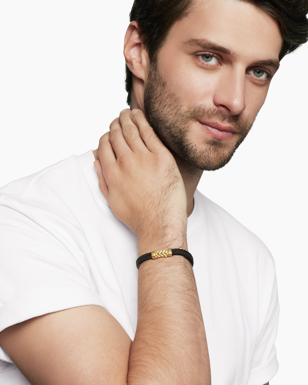 Mens Chevron Bracelet in Black Rubber with 18K Yellow Gold, 6mm