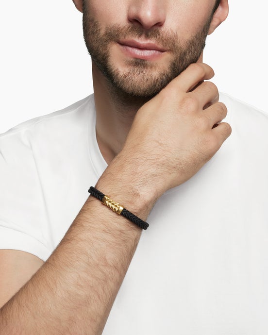 Chevron Bracelet  in Black Rubber with 18K Yellow Gold, 6mm