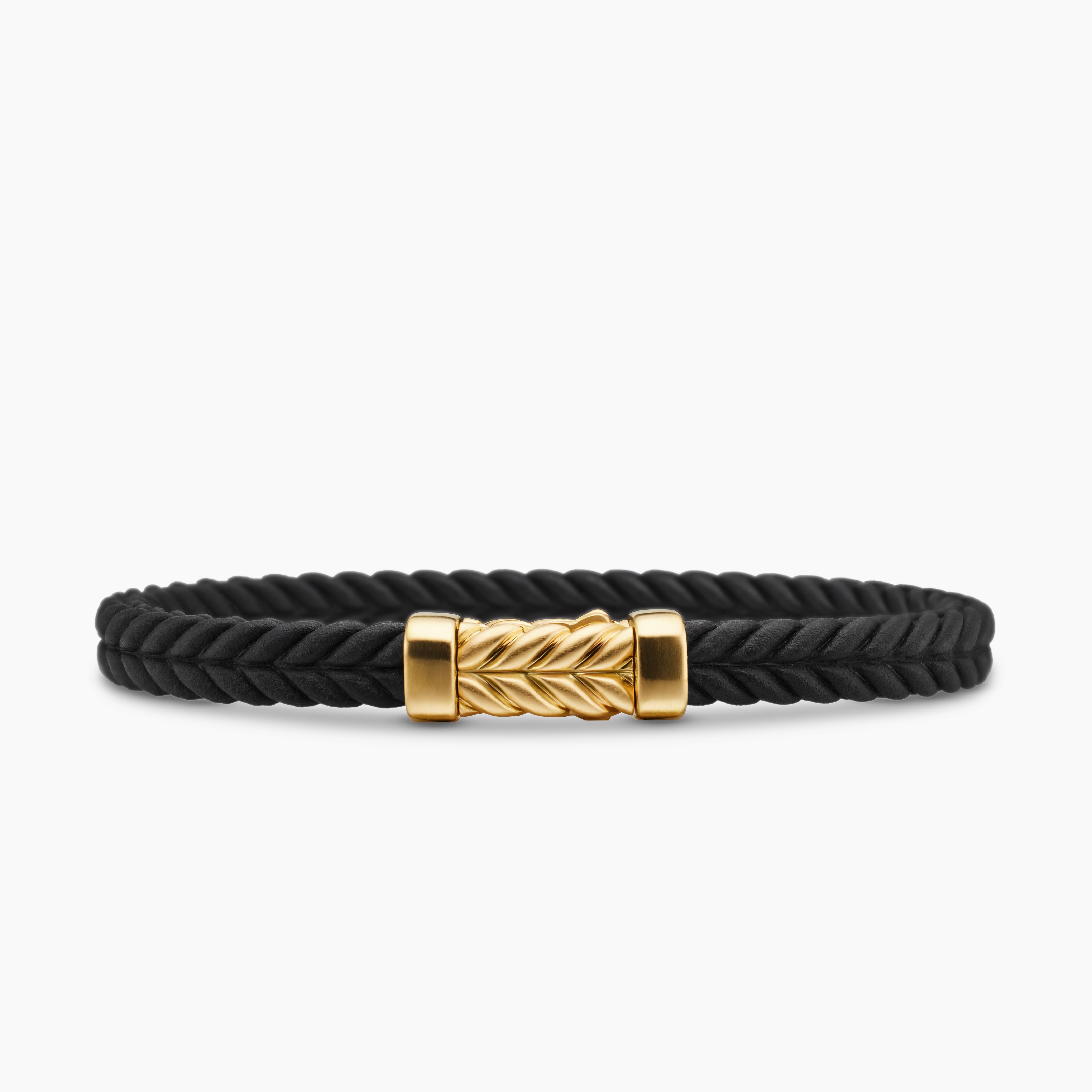 Mens Chevron Rubber Bracelet with 18K Yellow Gold, 6mm