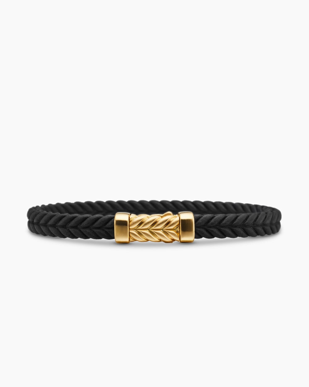 Mens Chevron Bracelet in Black Rubber with 18K Yellow Gold, 6mm