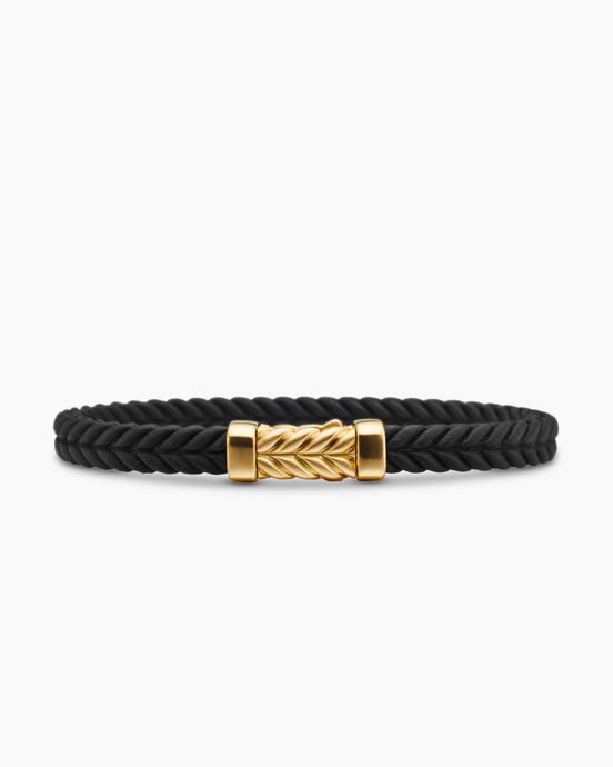 Chevron Bracelet in Black Rubber with 18ct Yellow Gold, 6mm