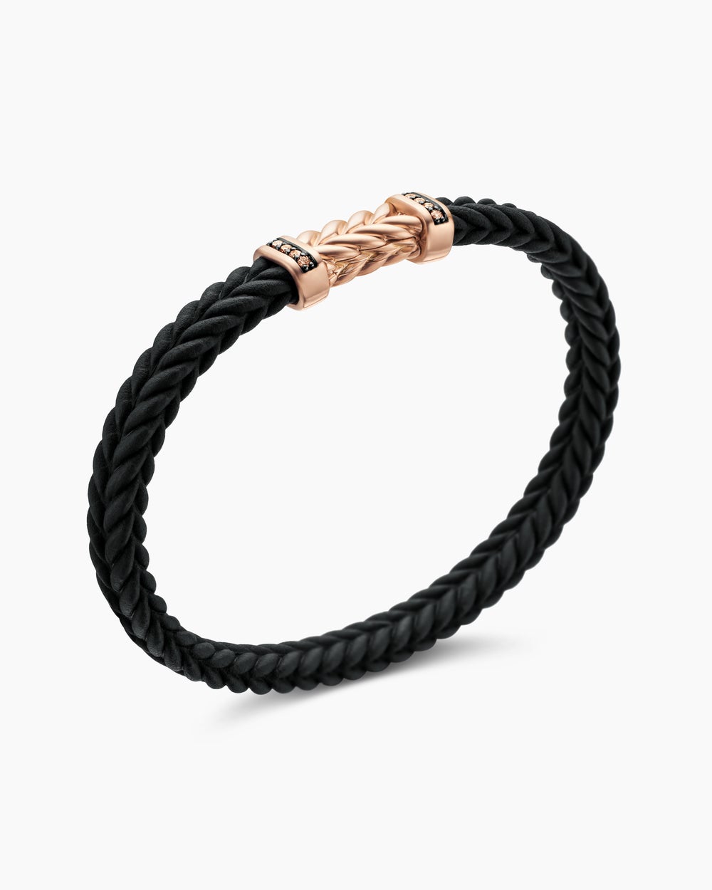 Mens Chevron Bracelet in Black Rubber with 18K Rose Gold and Cognac Diamonds, 6mm