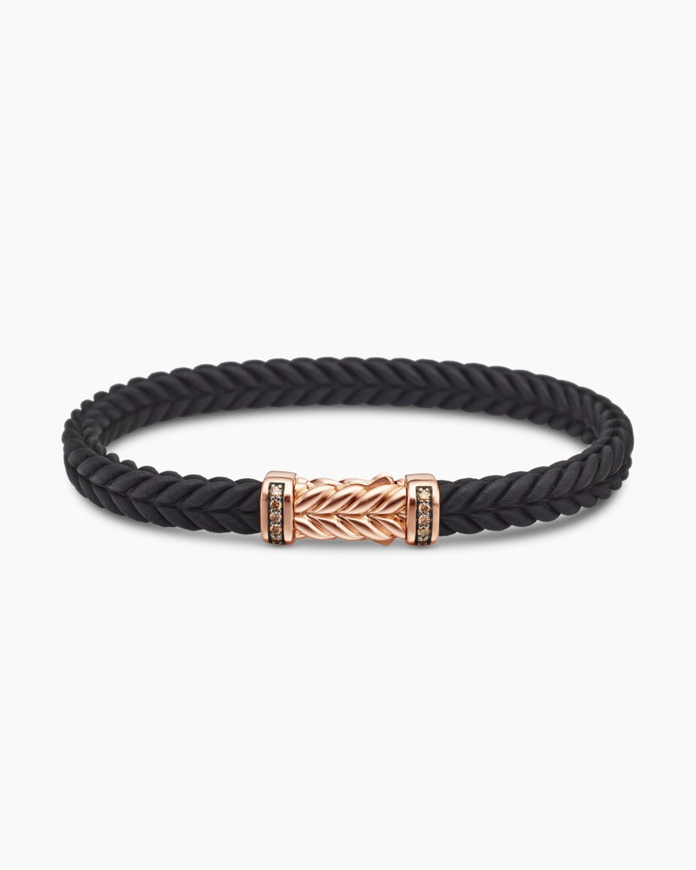 Mens Chevron Bracelet in Black Rubber with 18K Rose Gold and Cognac Diamonds, 6mm
