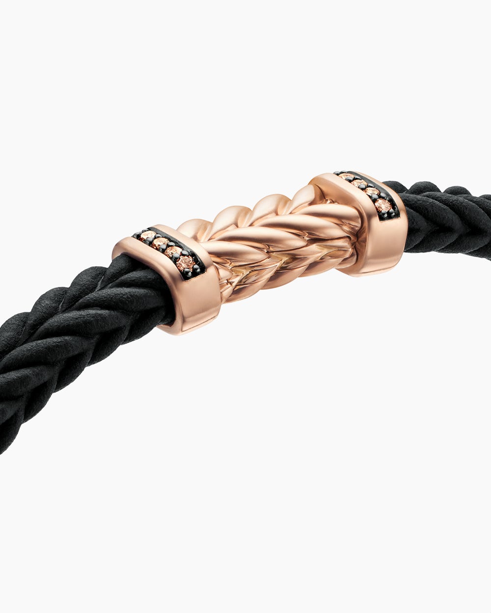 Mens Chevron Bracelet in Black Rubber with 18K Rose Gold and Cognac Diamonds, 6mm