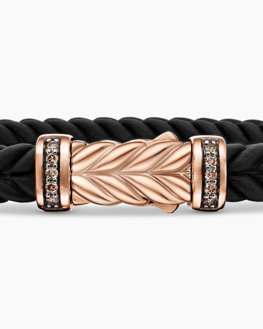 Mens Chevron Bracelet in Black Rubber with 18K Rose Gold and Cognac Diamonds, 6mm
