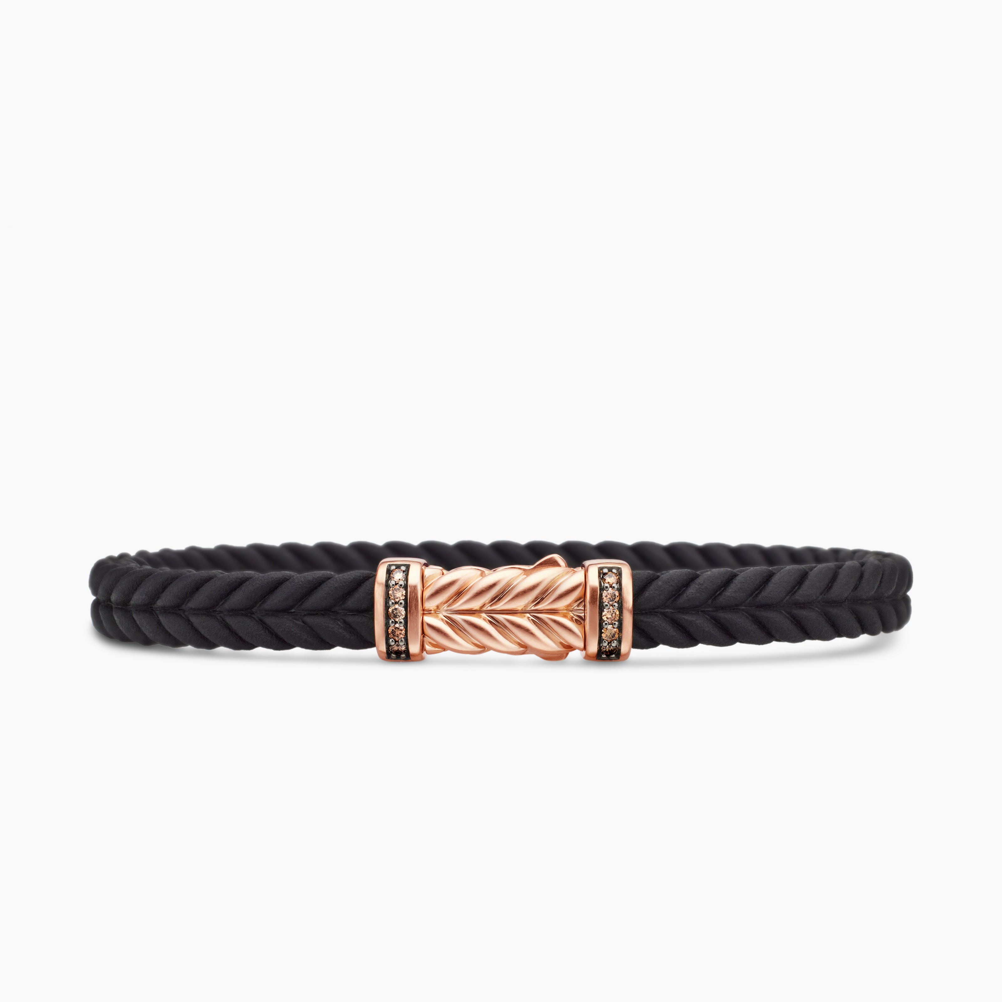 Mens Chevron Rubber Bracelet with 18K Rose Gold, 6mm