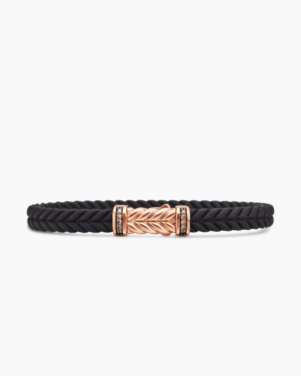 Mens Chevron Bracelet in Black Rubber with 18K Rose Gold and Cognac Diamonds, 6mm