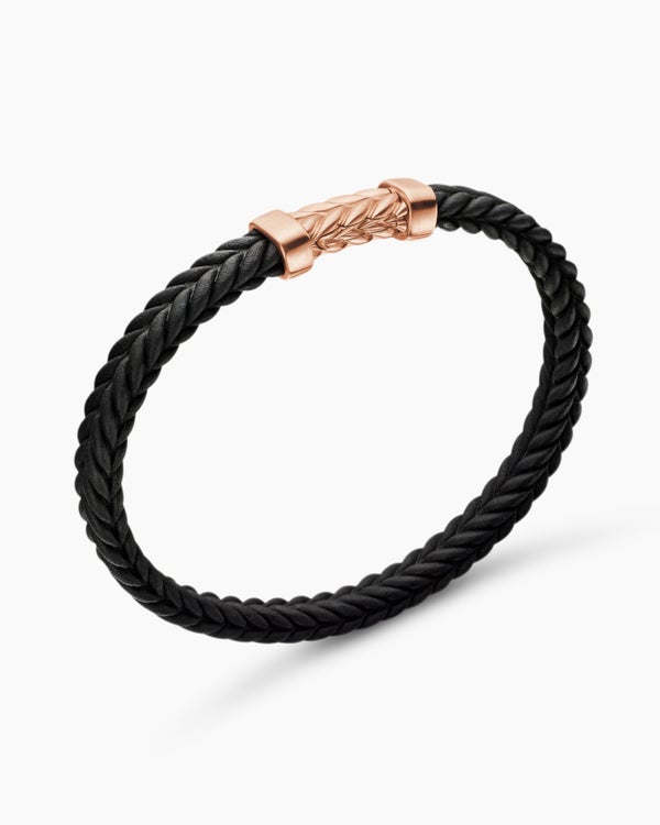 Bracelet Chevron en caoutchouc noir avec or rose 18 carats, 6 mm