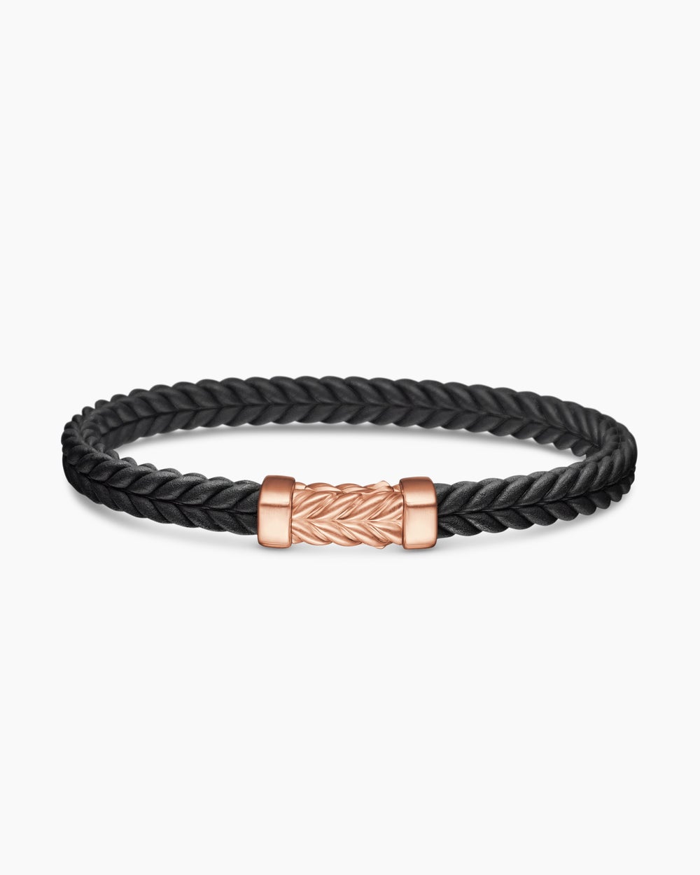 Bracelet Chevron en caoutchouc noir avec or rose 18 carats, 6 mm hommes