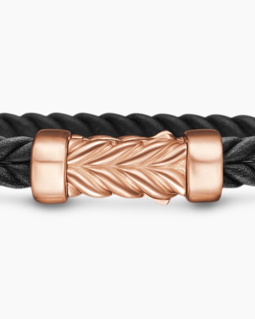 Mens Chevron Bracelet in Black Rubber with 18K Rose Gold, 6mm