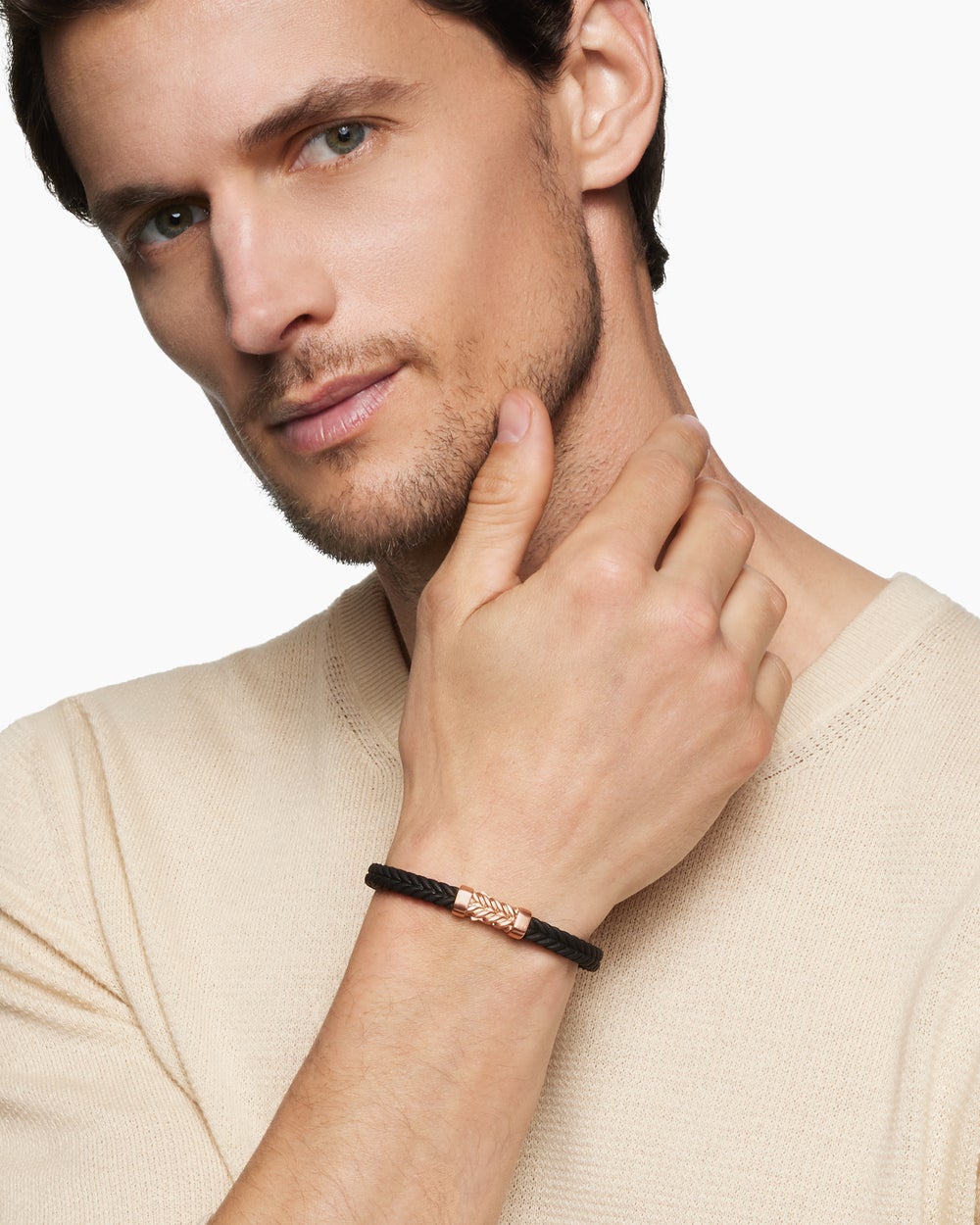 Bracelet Chevron en caoutchouc noir avec or rose 18 carats, 6 mm hommes