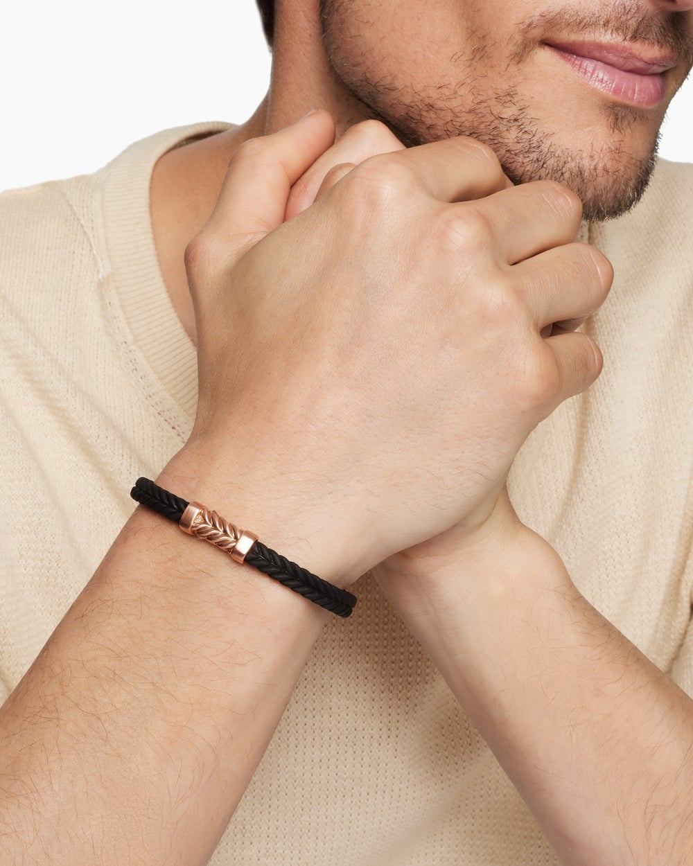 Bracelet Chevron en caoutchouc noir avec or rose 18 carats, 6 mm hommes