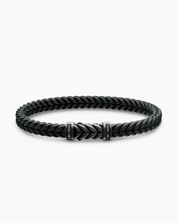 Chevron Bracelet in Black Rubber with 18K Yellow Gold, 6mm