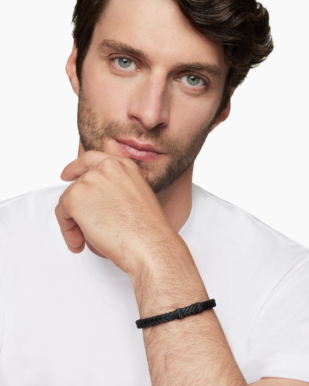 Mens Chevron Rubber Bracelet with Black Titanium, 6mm