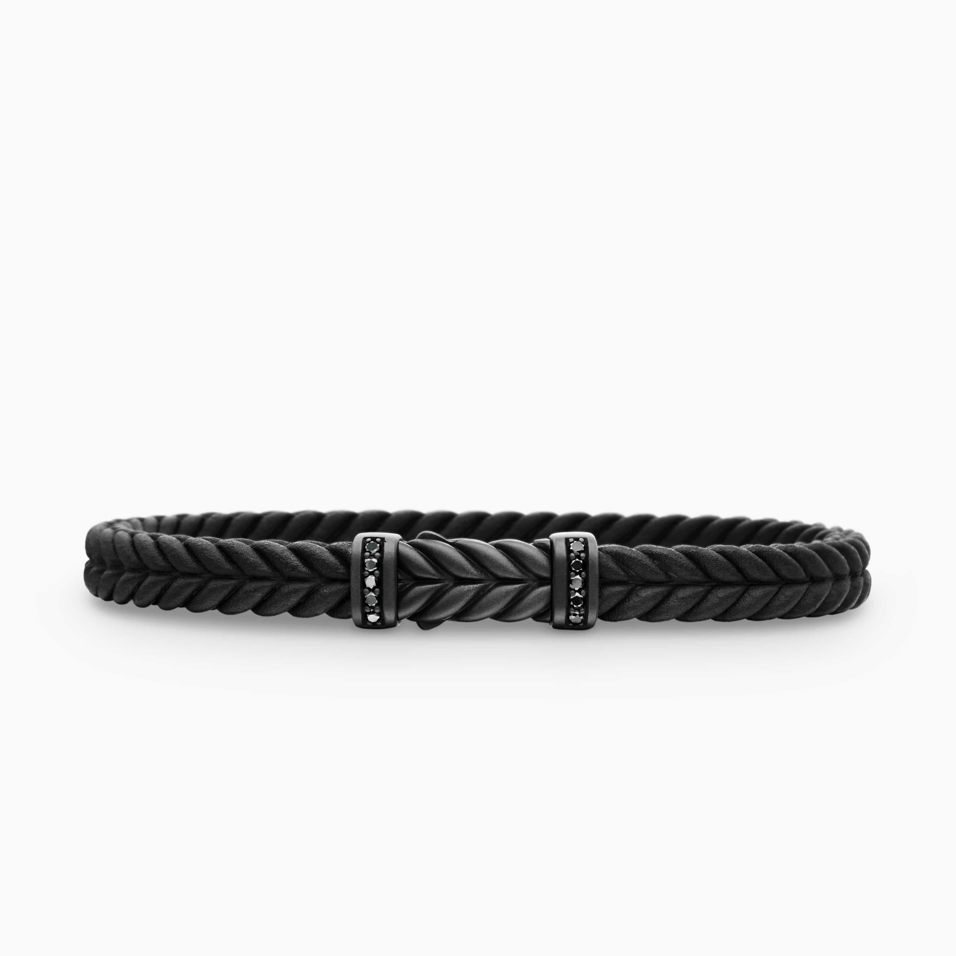 Mens Chevron Rubber Bracelet with Black Titanium, 6mm