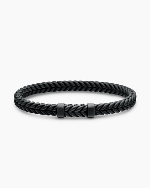Mens Chevron Rubber Bracelet with Black Titanium, 6mm