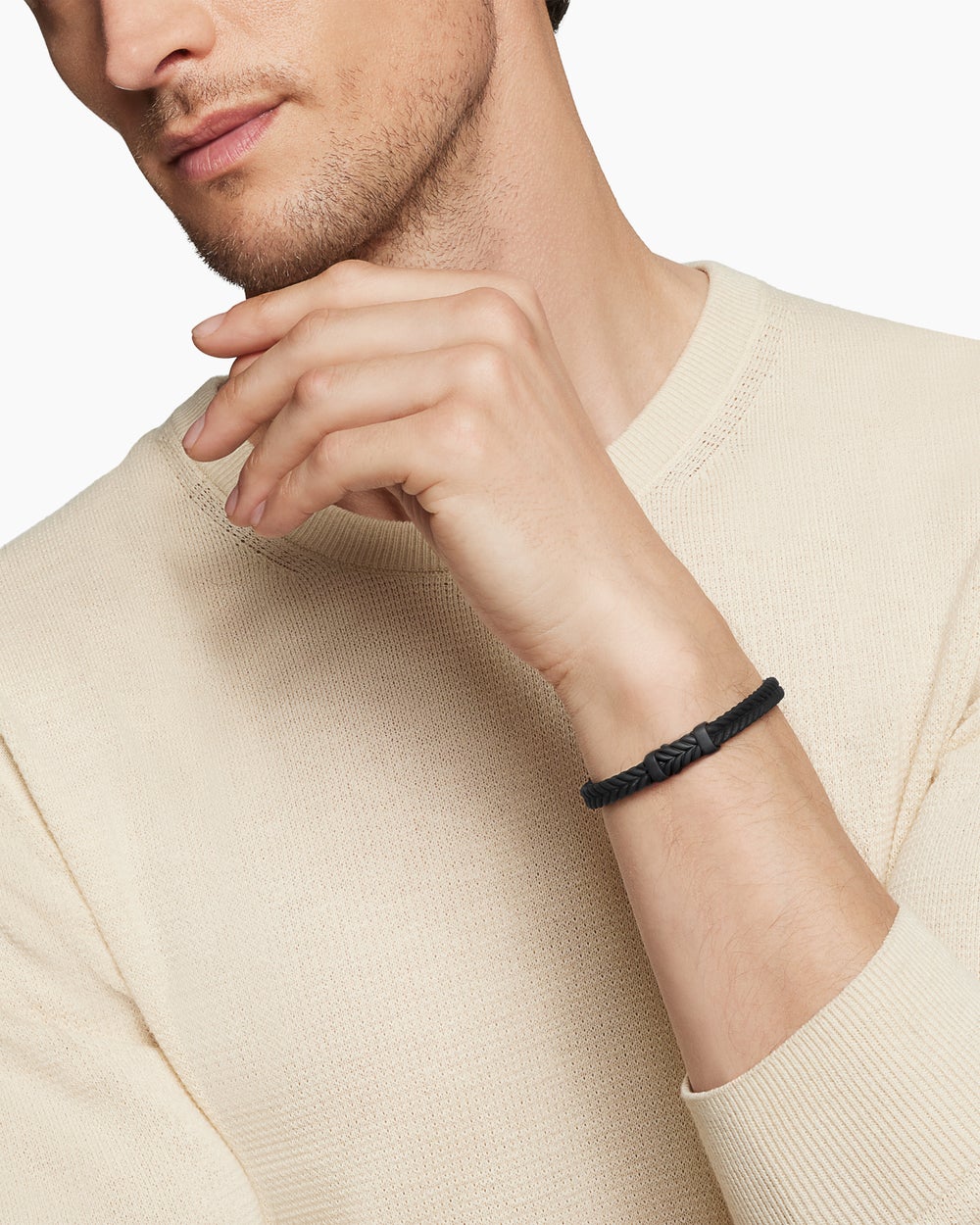 Mens Chevron Rubber Bracelet with Black Titanium, 6mm
