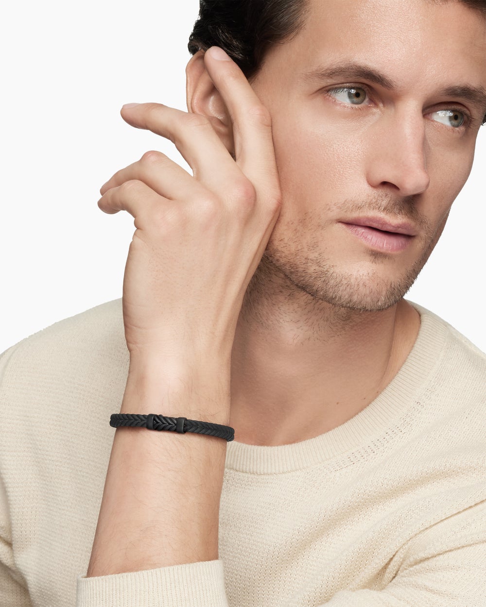 Mens Chevron Rubber Bracelet with Black Titanium, 6mm