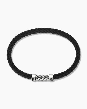Chevron Bracelet  in Black Rubber with Black Diamonds and Sterling Silver, 6mm
