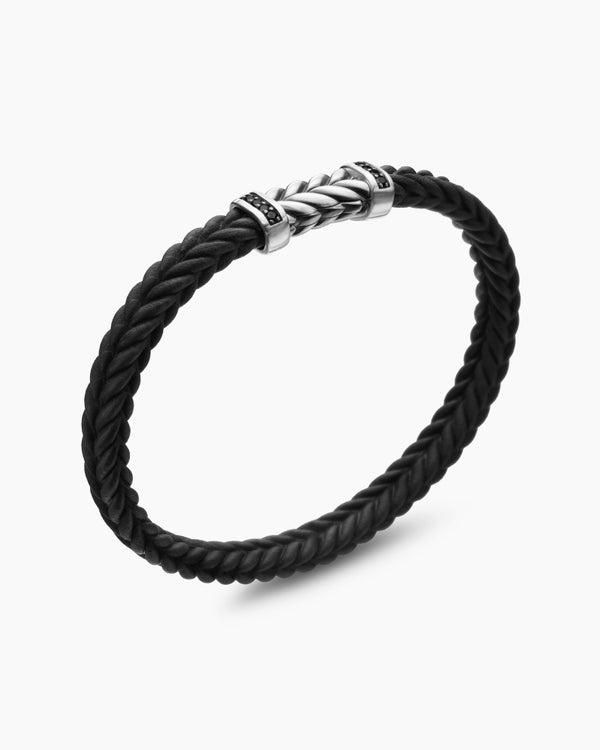 Chevron Bracelet  in Black Rubber with 18K Yellow Gold and Diamonds, 6mm