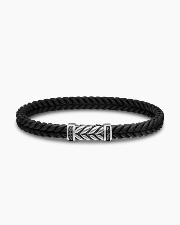Chevron Bracelet  in Black Rubber with 18K Yellow Gold and Diamonds, 6mm