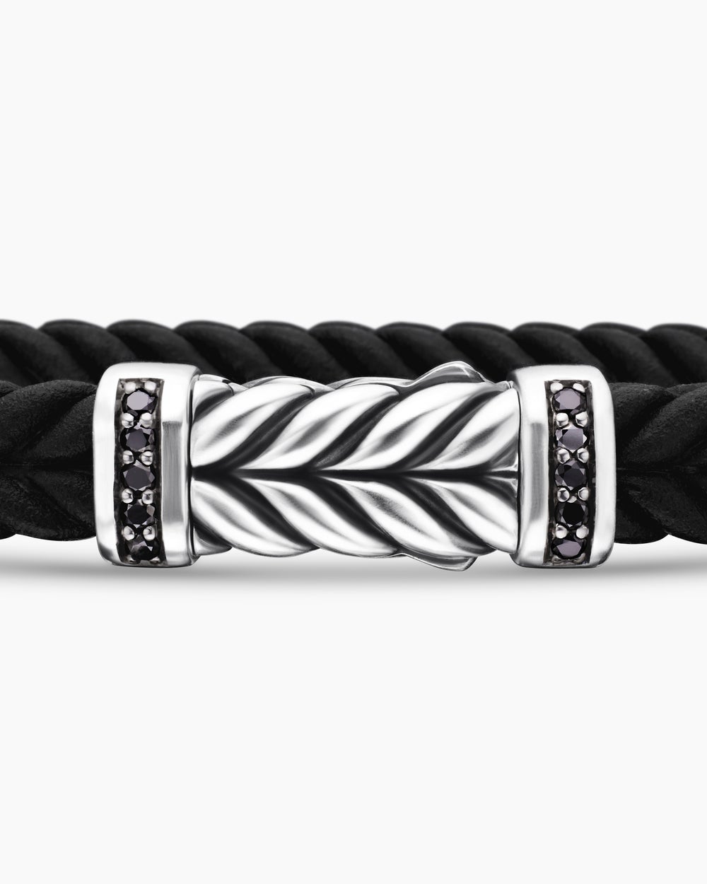 Mens Chevron Rubber Bracelet with Sterling Silver, 6mm