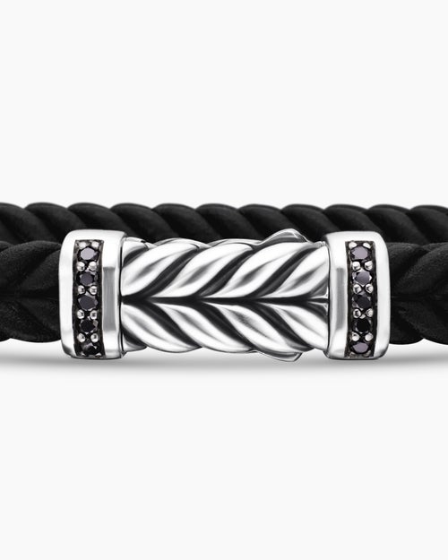 Mens Chevron Rubber Bracelet with Sterling Silver, 6mm