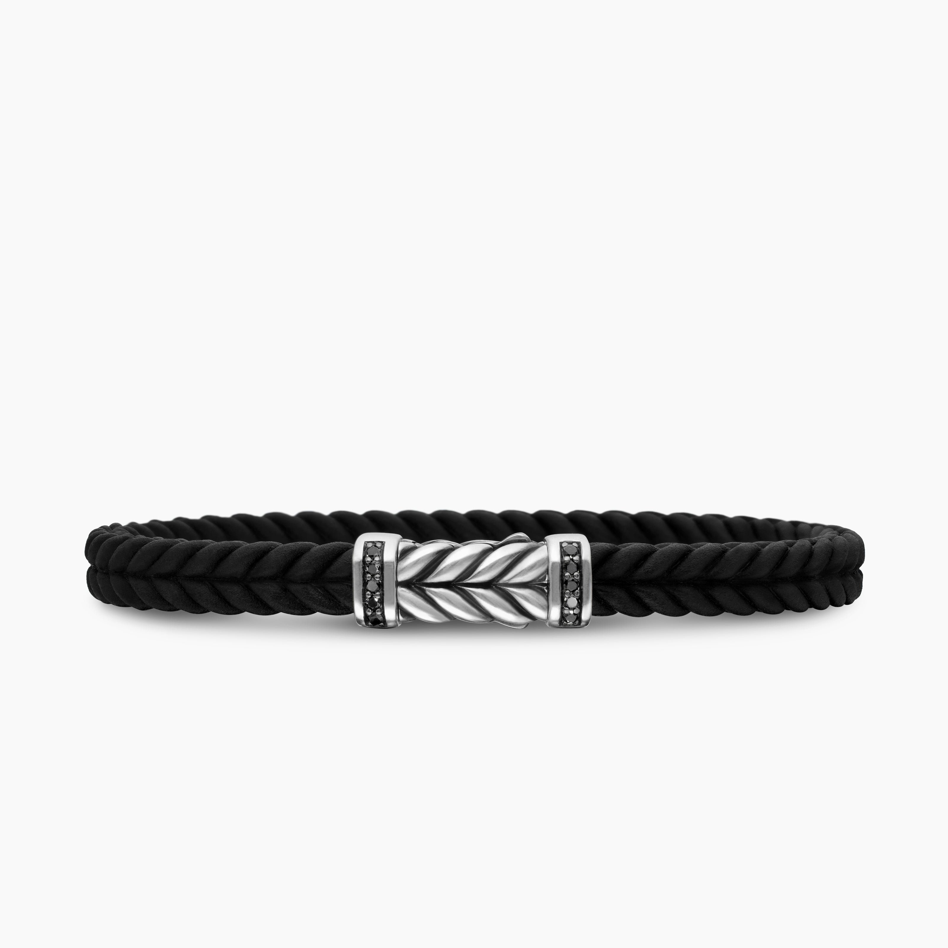 Mens Chevron Rubber Bracelet with Sterling Silver, 6mm