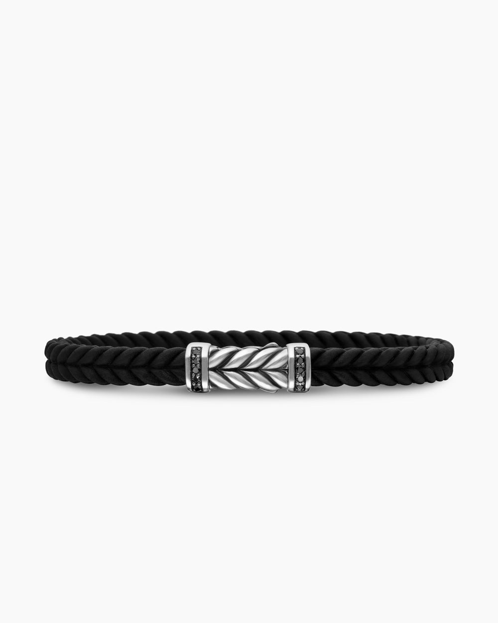 Mens Chevron Rubber Bracelet with Sterling Silver, 6mm