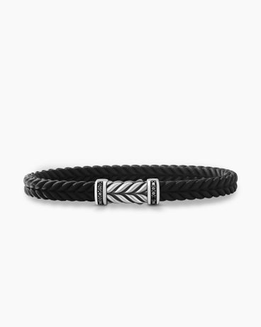 Chevron Bracelet  in Black Rubber with Black Diamonds and Sterling Silver, 6mm