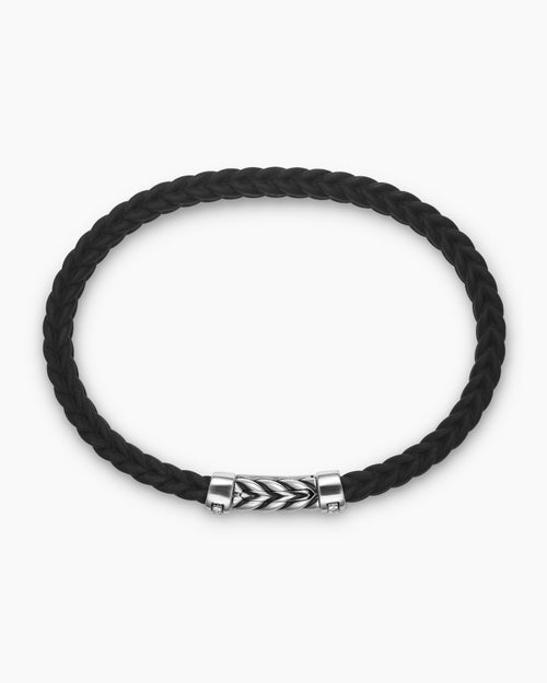 Mens Chevron Rubber Bracelet with Sterling Silver, 6mm