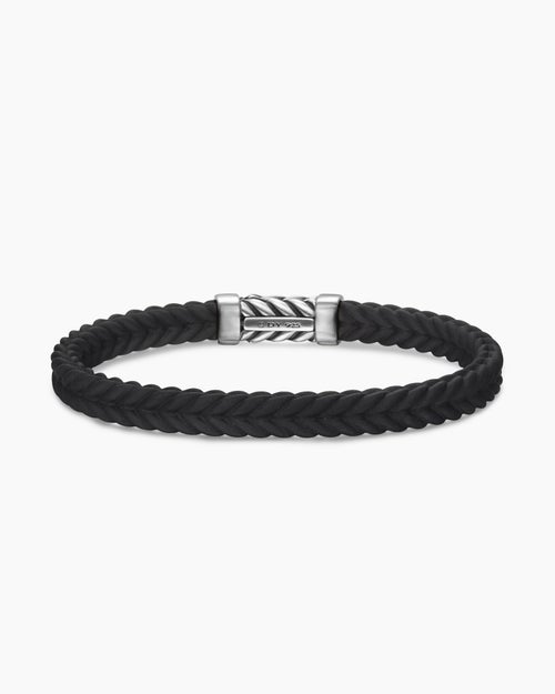 Mens Chevron Rubber Bracelet with Sterling Silver, 6mm