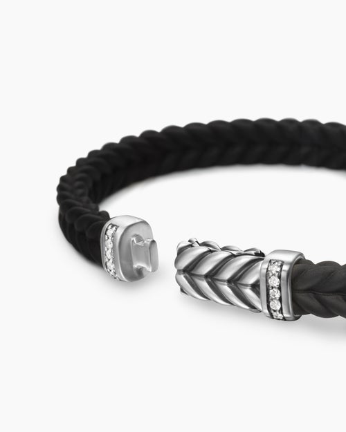 Mens Chevron Rubber Bracelet with Sterling Silver, 6mm