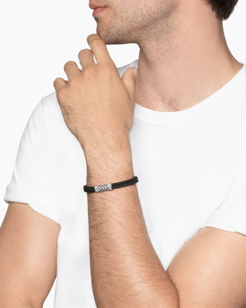 Mens Chevron Rubber Bracelet with Sterling Silver, 6mm