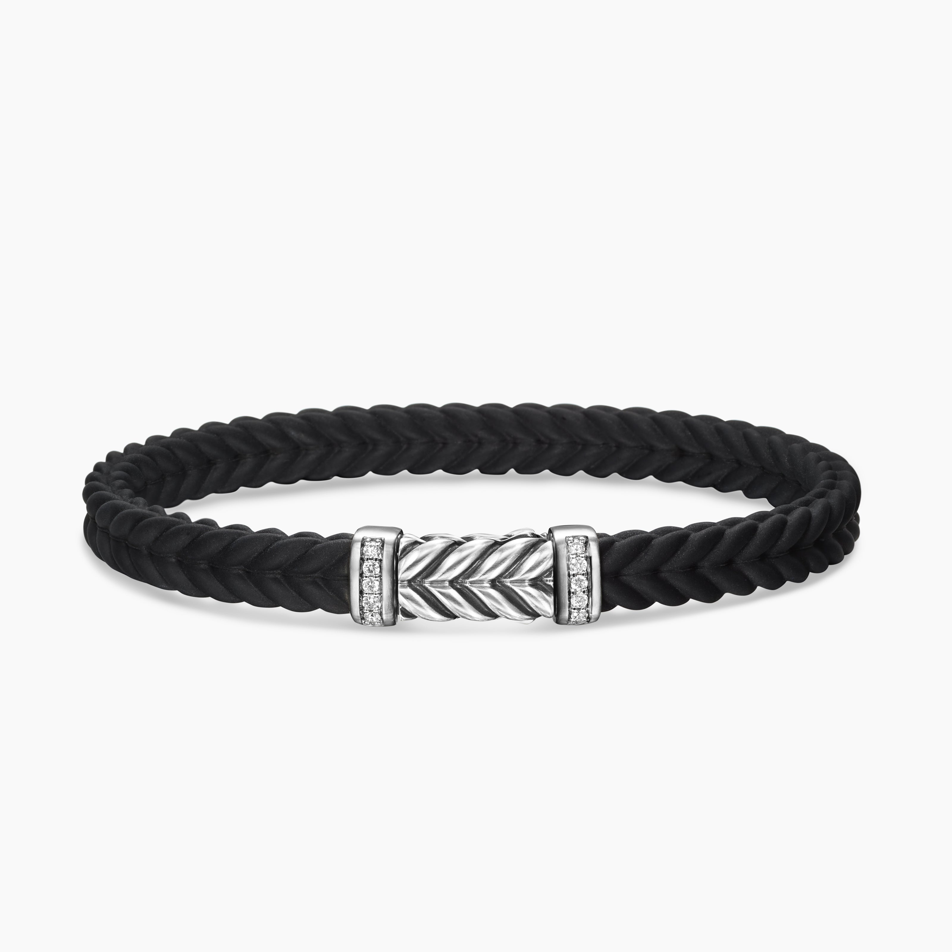 Bracelet Chevron en caoutchouc avec argent massif, 6 mm homme 