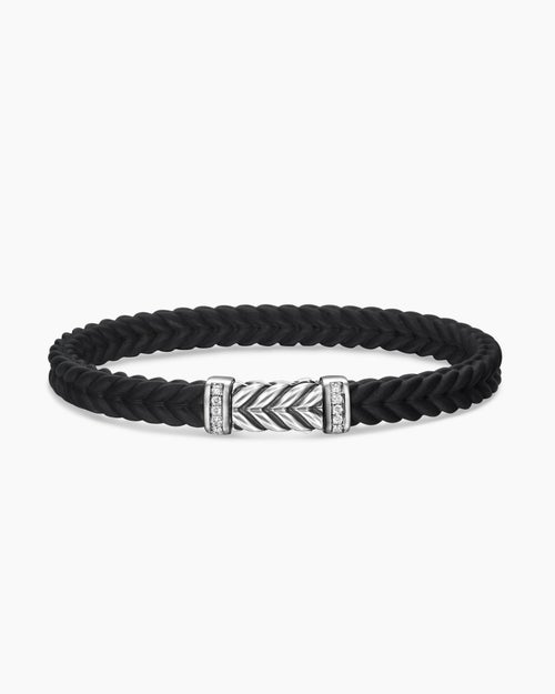 Mens Chevron Rubber Bracelet with Sterling Silver, 6mm