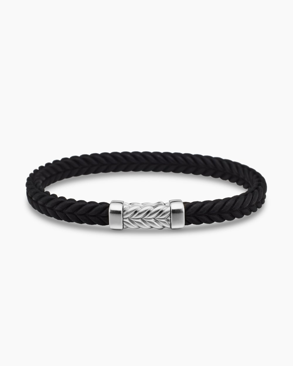 Mens Chevron Rubber Bracelet with Sterling Silver, 6mm